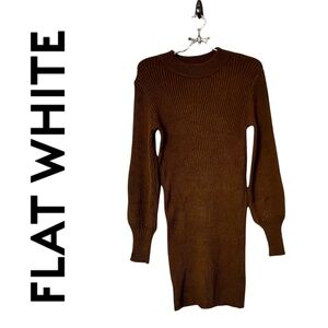 Flat White Brown Long Sleeve Knit Dress Size S
